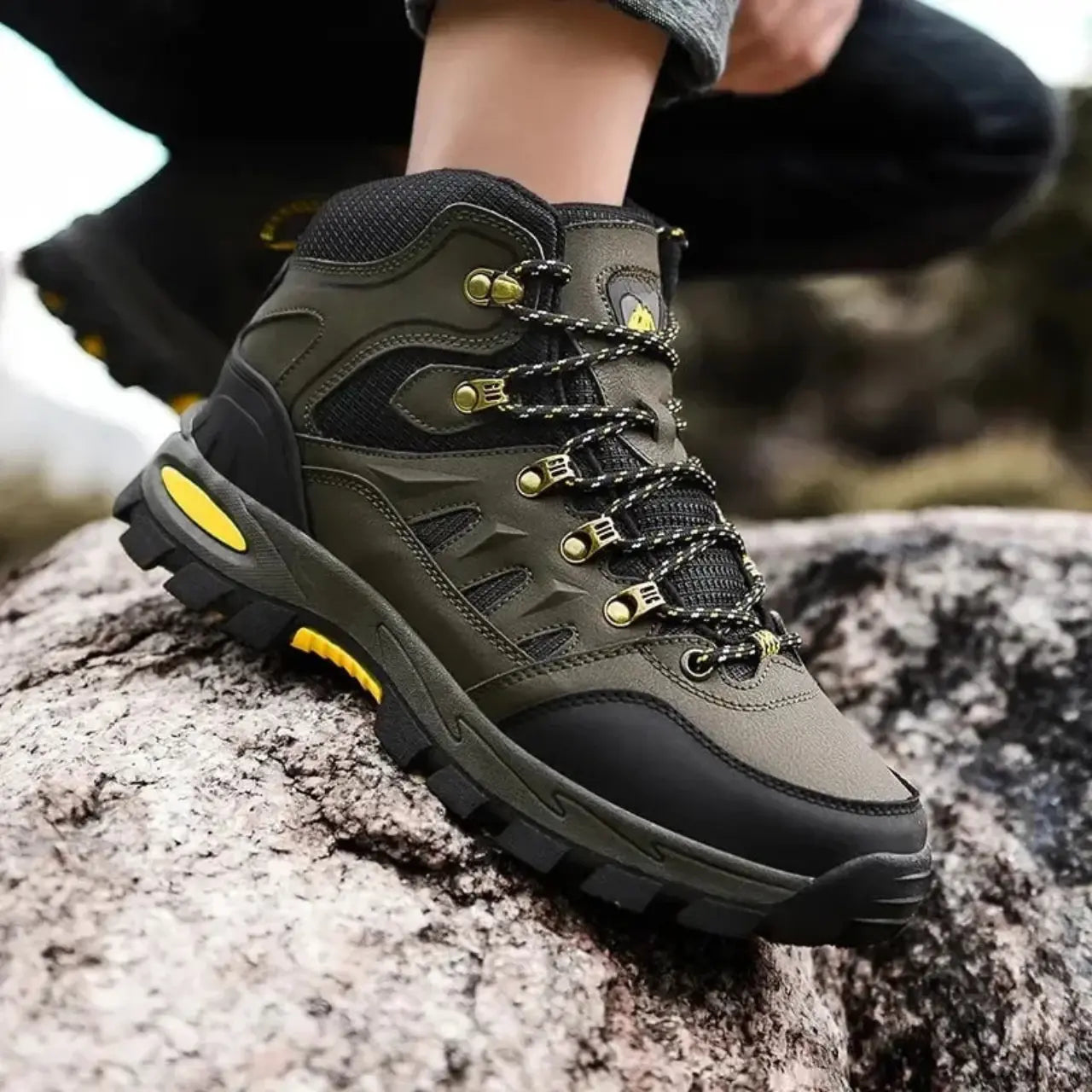 MunaWear - Hiking Boots - Henwick - Waterproof Hiking Boots With Wear-Resistant Design For Rugged Outdoor Adventures - Yellow / 46