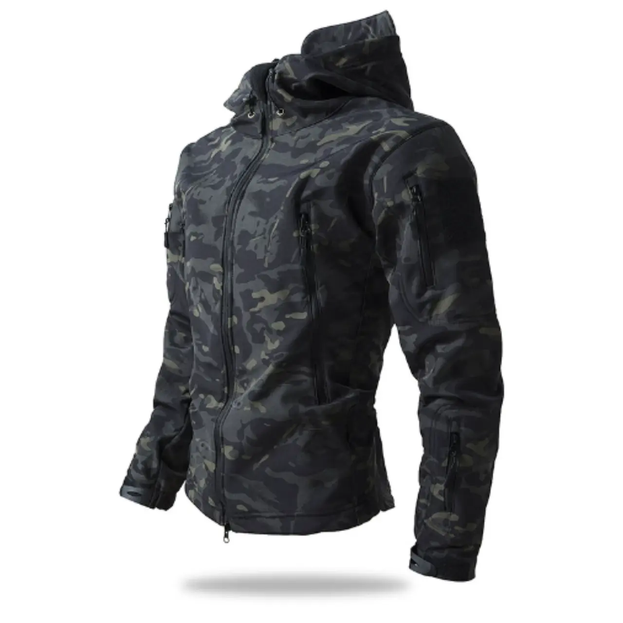 MunaWear - Hiking Jackets - Tevera – Waterproof Tactical Outdoor Hiking Jacket with Adjustable Fit & Breathable Comfort - Black/Camo / 4XL