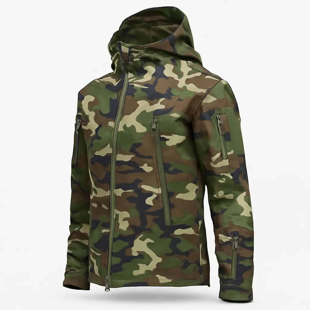 Tevera– Waterproof Tactical Outdoor Hiking Jacket with Adjustable Fit & Breathable Comfort- Green Camo