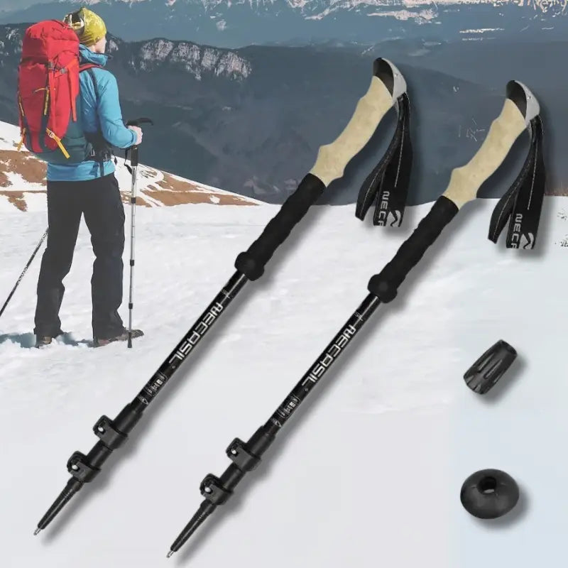 MunaWear - Hiking Poles - ZenithPath – Ultralight Adjustable Trekking Poles with Quick Lock System for Hiking & Walking - Black / Two Pieces