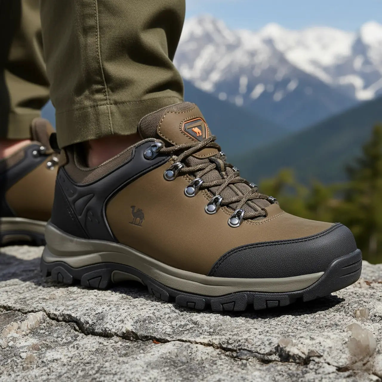 MunaWear - Hiking Shoes - Aurix – Waterproof Men's Hiking Shoes with Durable Nubuck Leather for Outdoor Adventures - Khaki / 47