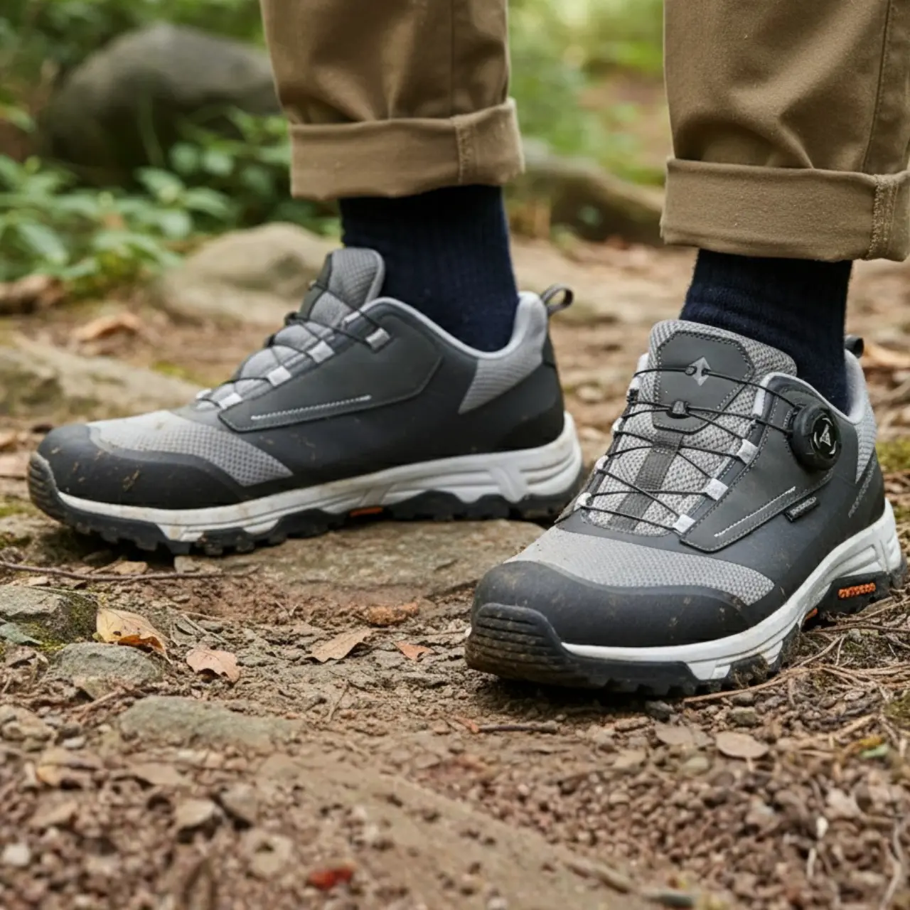 MunaWear - Hiking Shoes - Belvoir – Waterproof Men's Hiking Sneakers With Tactical Style For Mountain Trekking - Gray White (L-Cut+Spin-B) / 10.5