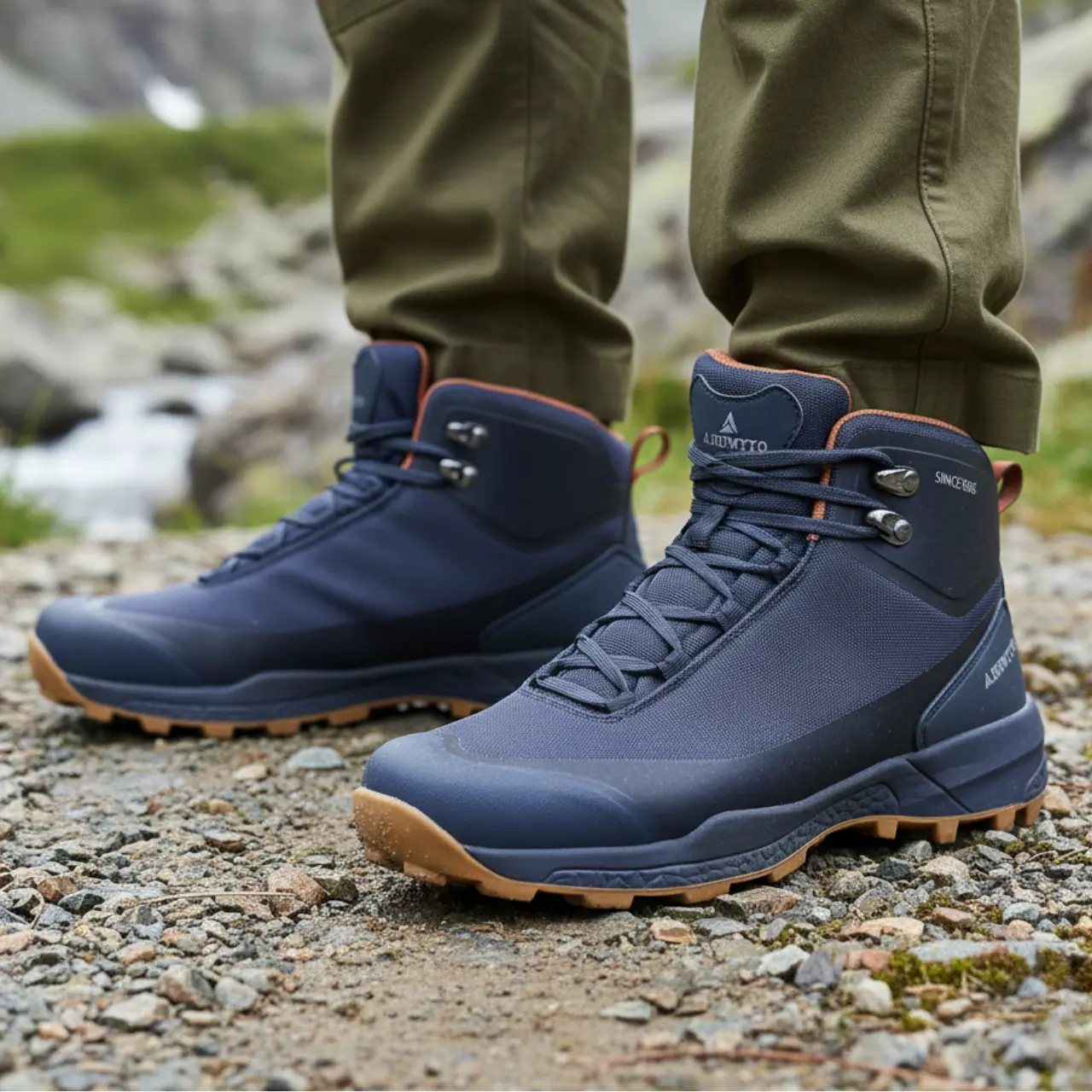 MunaWear - Hiking Shoes - Belvoir – Waterproof Men's Hiking Sneakers With Tactical Style For Mountain Trekking - Navy Blue (H-Cut+L-Up) / 10.5