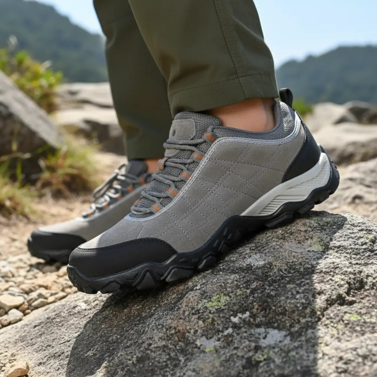 MunaWear - Hiking Shoes - Drax – Luxury Men's Hiking Shoes with Suede Upper for Outdoor Adventures - Gray / 46