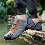 Dynari– Waterproof Hiking Shoes for Men with Durable Traction, Lace-Up Design- Gray/Orange