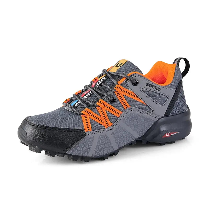 Dynari– Waterproof Hiking Shoes for Men with Durable Traction, Lace-Up Design- Gray/Orange