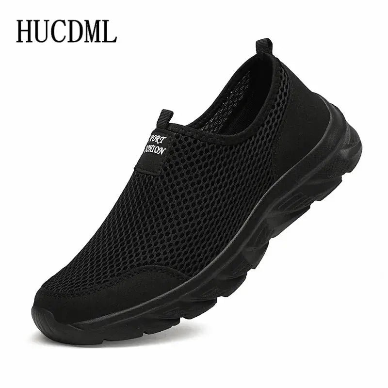 MunaWear  Hiking Shoes  Ethan – Breathable Lightweight Mesh Slip-On Men's Trainers for Summer Hiking and Casual Wear  All-black-39-24.5CM