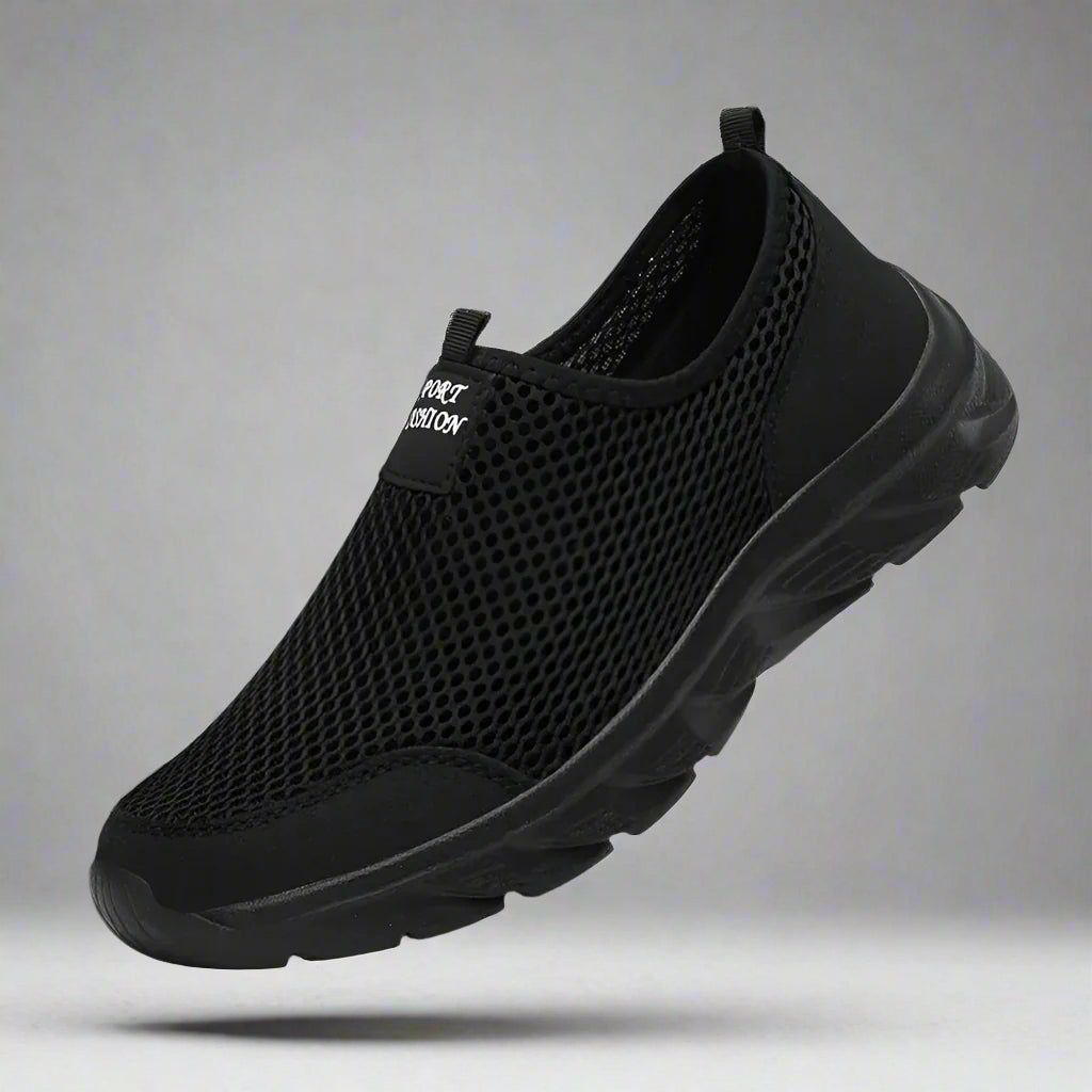 MunaWear  Hiking Shoes  Ethan – Breathable Lightweight Mesh Slip-On Men's Trainers for Summer Hiking and Casual Wear  All-black-39-24.5CM