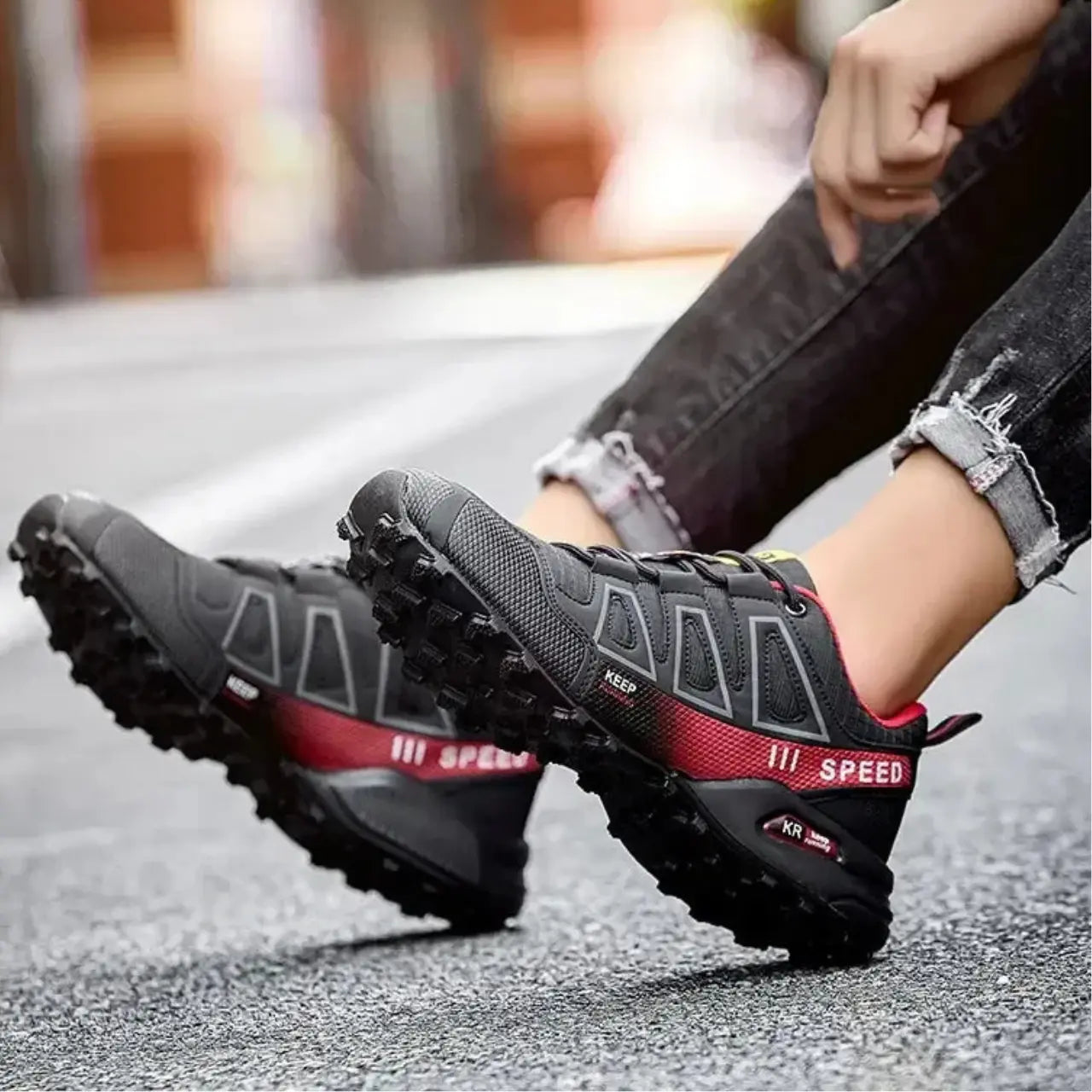 MunaWear - Hiking Shoes - Fen – Waterproof Men’s Hiking Shoes With Anti-Slip Design For Outdoor Adventures - Red / 47