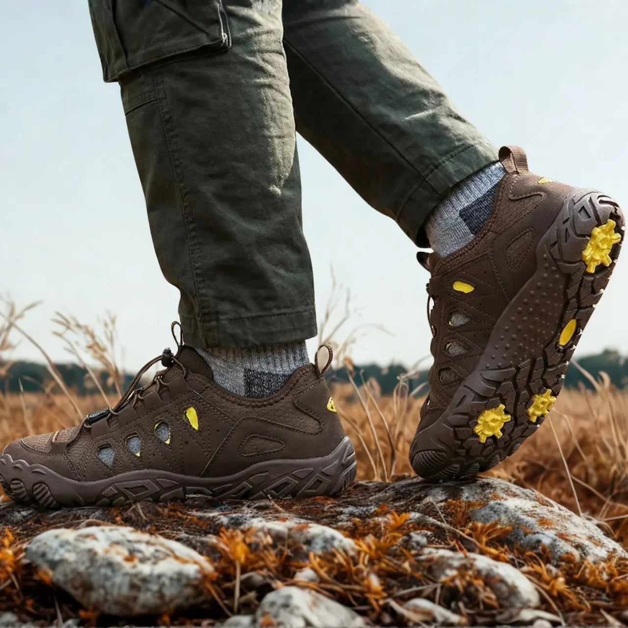 MunaWear - Hiking Shoes - Kyne – Breathable Men's Hiking Sneakers with Big Sizes for Outdoor Adventures - Brown / 47