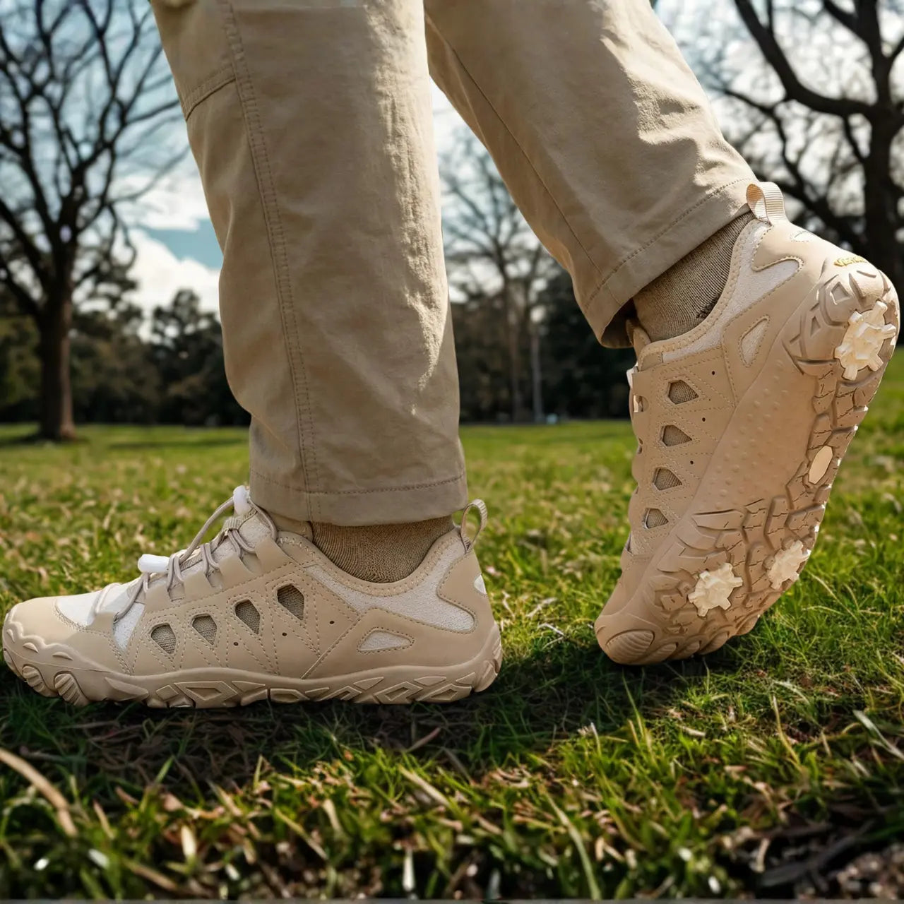 MunaWear - Hiking Shoes - Kyne – Breathable Men's Hiking Sneakers with Big Sizes for Outdoor Adventures - Light Khaki / 47