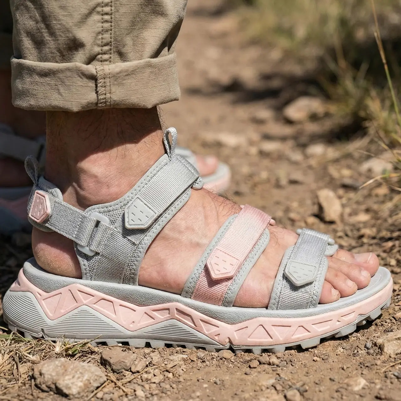 Nexium - Breathable Men's Hiking Shoes With Quick Drying Design For Outdoor Adventures- Light Gray/Light Pink