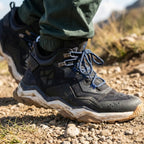 MunaWear - Hiking Shoes - Vare – Mid-Top Waterproof Hiking Shoes With Leather Design For Outdoor Adventures - Blue