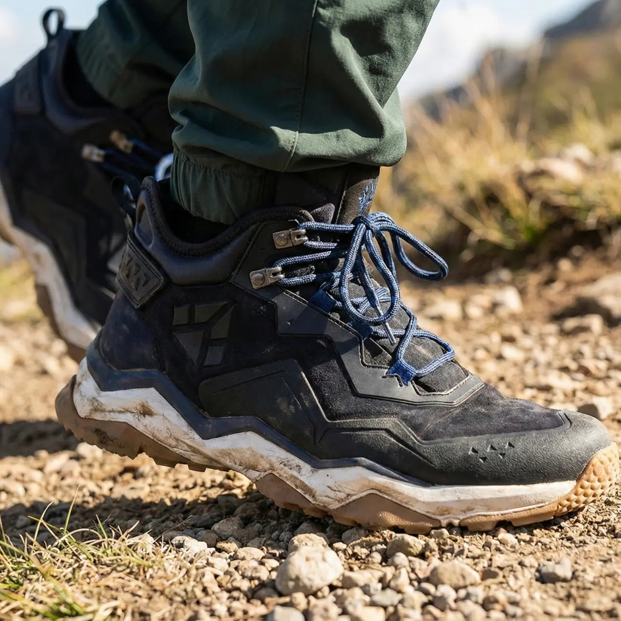 MunaWear - Hiking Shoes - Vare – Mid-Top Waterproof Hiking Shoes With Leather Design For Outdoor Adventures - Blue