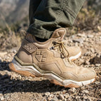 MunaWear - Hiking Shoes - Vare – Mid-Top Waterproof Hiking Shoes With Leather Design For Outdoor Adventures - Khaki