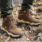 MunaWear - Hiking Shoes - Velion – Mid-Top Waterproof Hiking Shoes with Leather Design for Outdoor Adventures - Brown / 47