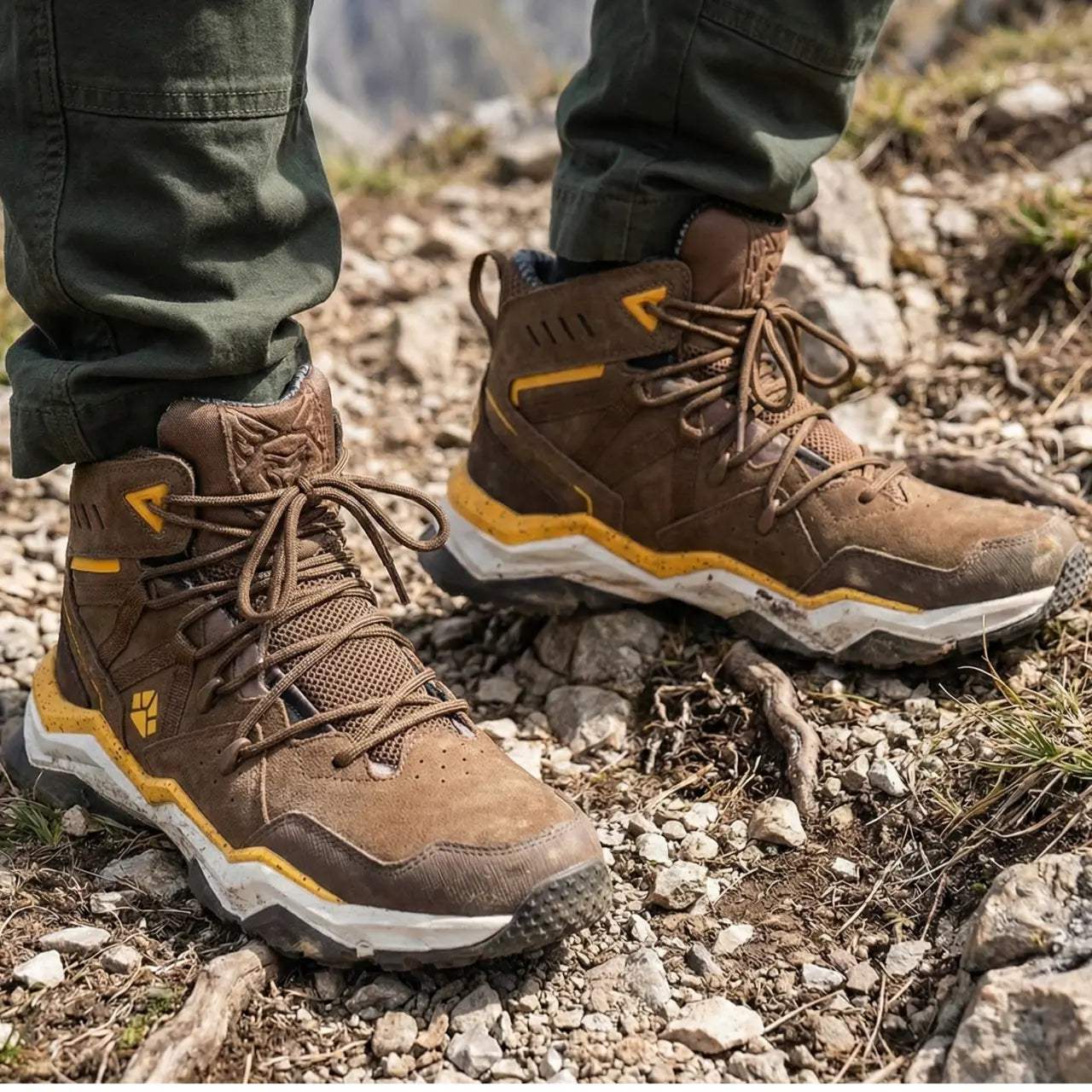 MunaWear - Hiking Shoes - Velion – Mid-Top Waterproof Hiking Shoes with Leather Design for Outdoor Adventures - Brown / 47