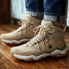 MunaWear - Hiking Shoes - Velion – Mid-Top Waterproof Hiking Shoes with Leather Design for Outdoor Adventures - Khaki / 47