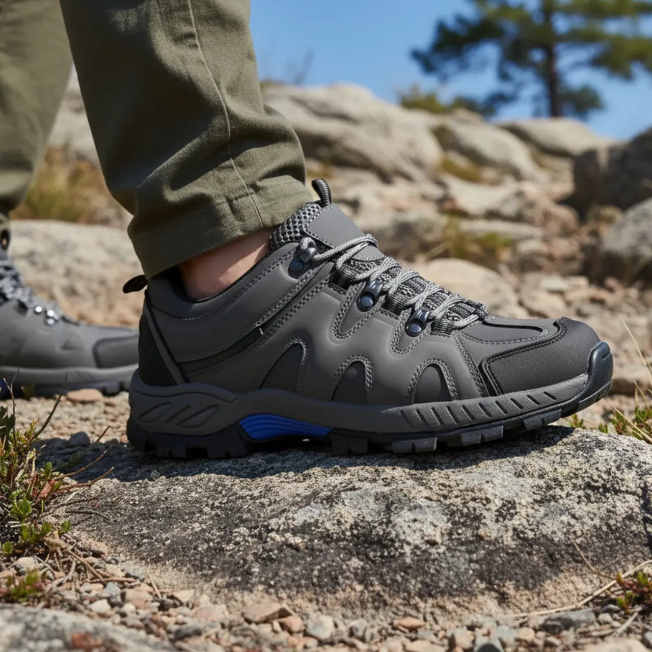 Zypher – Durable Men's Hiking Shoes With Lace-Up Design For Outdoor Adventures - Gray Lifestyle1