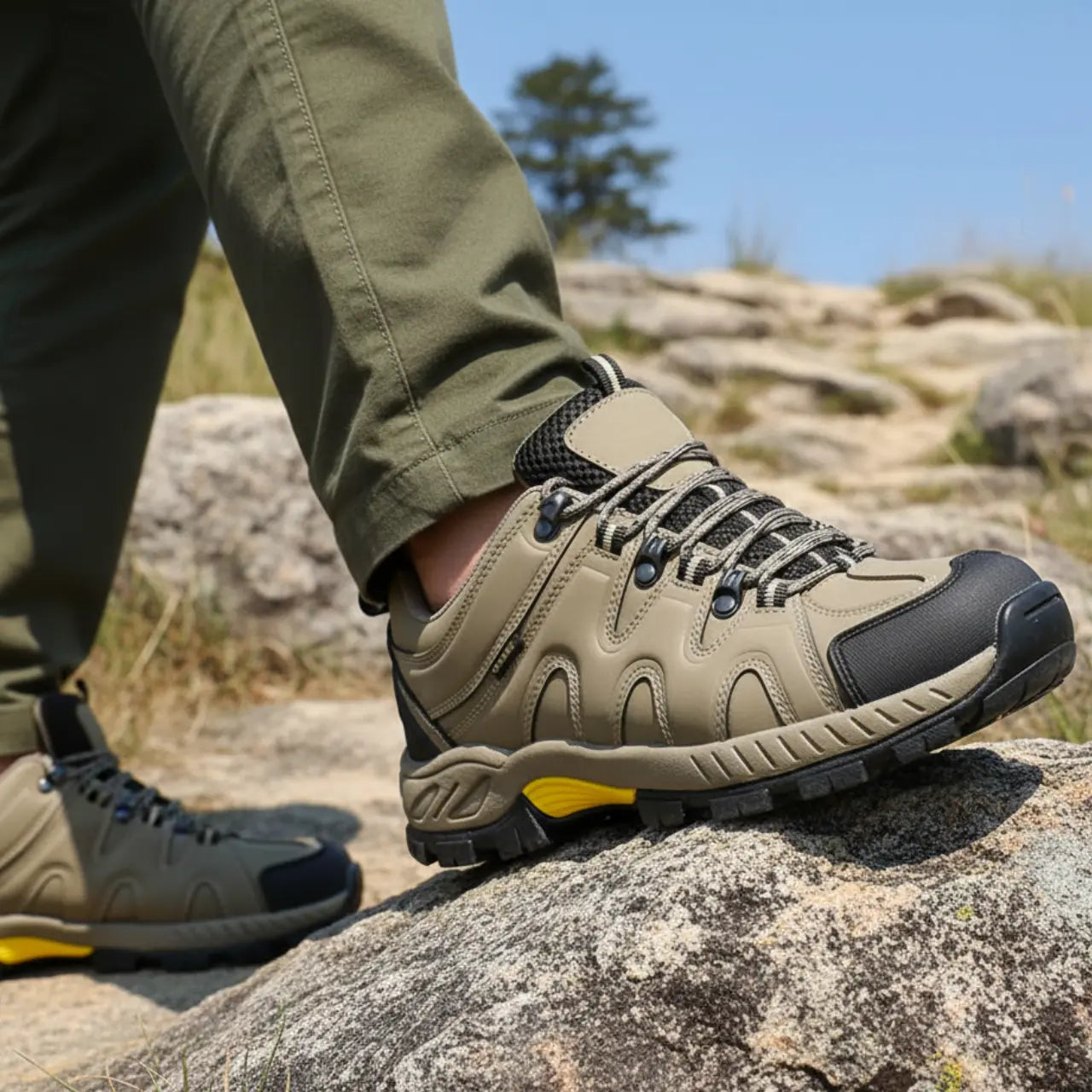 Zypher – Durable Men's Hiking Shoes With Lace-Up Design For Outdoor Adventures - Khaki Lifestyle1