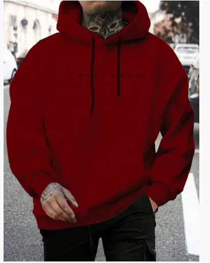 MunaWear - Hoodies - Caden - Modern Men's Hoodie With Embroidered Logo For Casual Wear And Street Style - Wine Red / 5XL