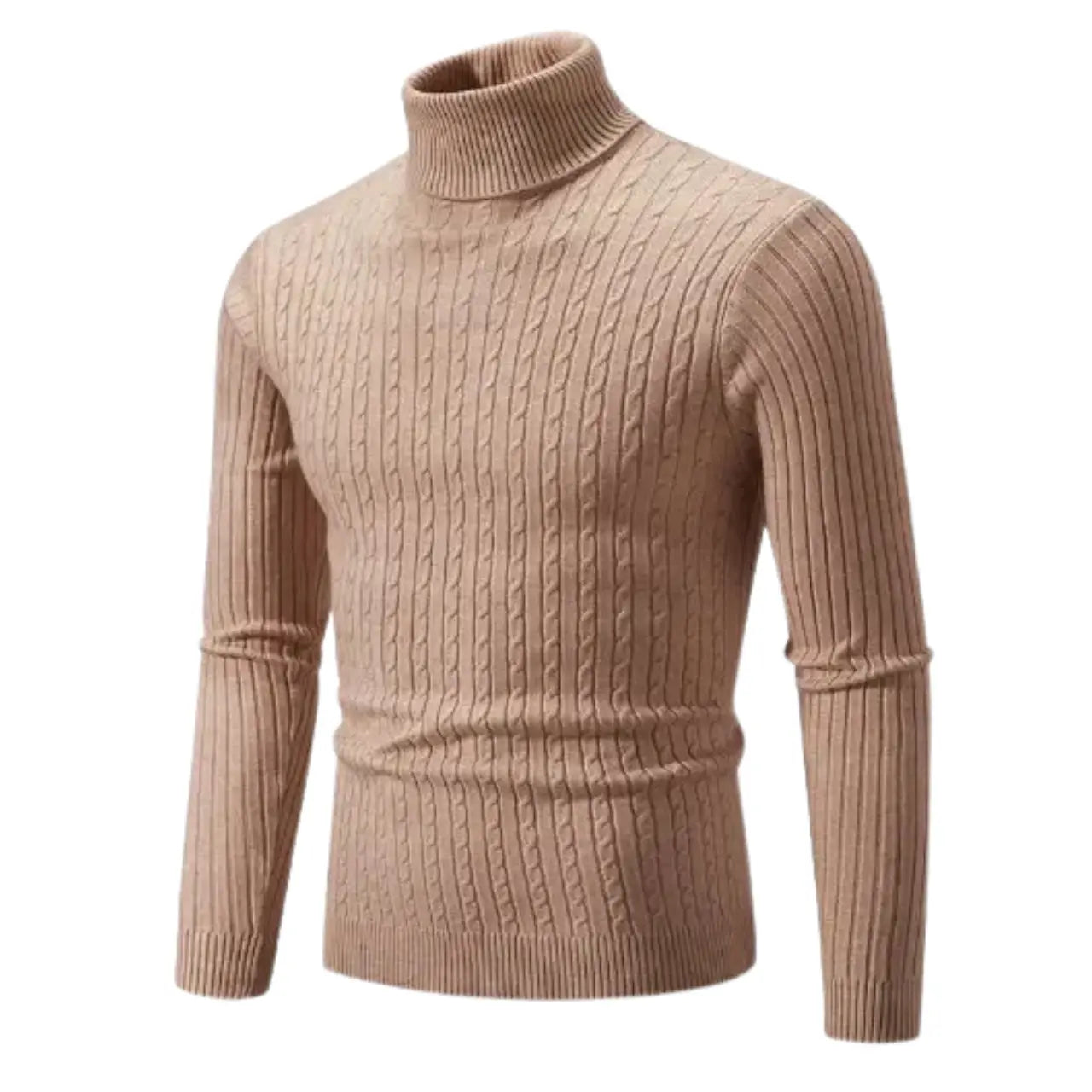 MunaWear - Hoodies & Sweatshirts - Ash – Men's Turtleneck Cashmere Sweater for Warmth & Style, Perfect Winter Essential - Light Brown 