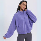 MunaWear - Hoodies & Sweatshirts - Aspen – Cropped Gilet with High Collar, Zipper Closure, and Side Pockets in Soft Polar Fleece - Purple / XL