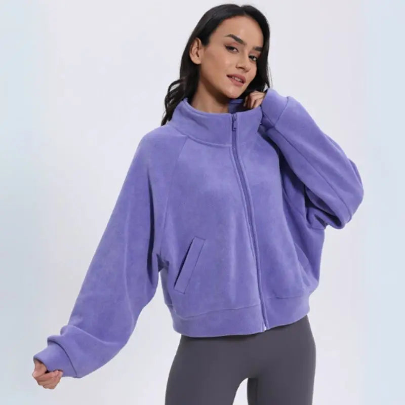 MunaWear - Hoodies & Sweatshirts - Aspen – Cropped Gilet with High Collar, Zipper Closure, and Side Pockets in Soft Polar Fleece - Purple / XL