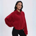 MunaWear - Hoodies & Sweatshirts - Aspen – Cropped Gilet with High Collar, Zipper Closure, and Side Pockets in Soft Polar Fleece - Red / XL