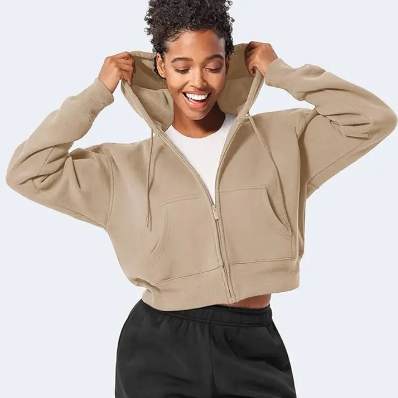 MunaWear - Hoodies & Sweatshirts - Sage – Soft Fabric Zipper Hoodie with Adjustable Hood and Kangaroo Pocket for Women - 