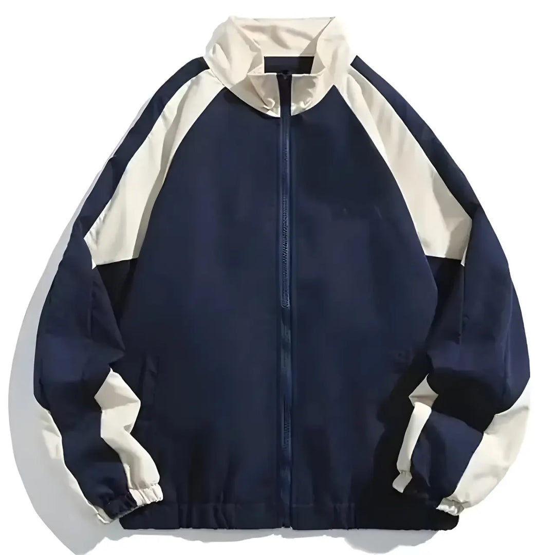 MunaWear - Hoodies & Sweatshirts - Trion - Lightweight Hip Hop Varsity Jacket with Unique Patchwork Design for Men and Women - Navy Blue - Front