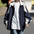 MunaWear - Hoodies & Sweatshirts - Trion - Lightweight Hip Hop Varsity Jacket with Unique Patchwork Design for Men and Women - Navy Blue