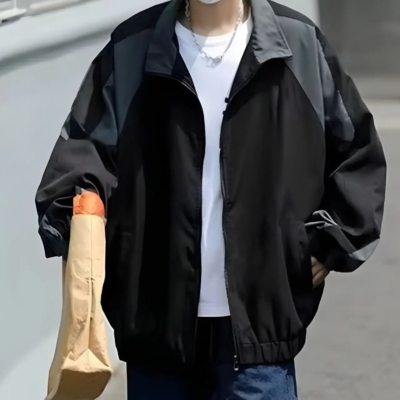 MunaWear - Hoodies & Sweatshirts - Trion - Lightweight Hip Hop Varsity Jacket with Unique Patchwork Design for Men and Women - Black