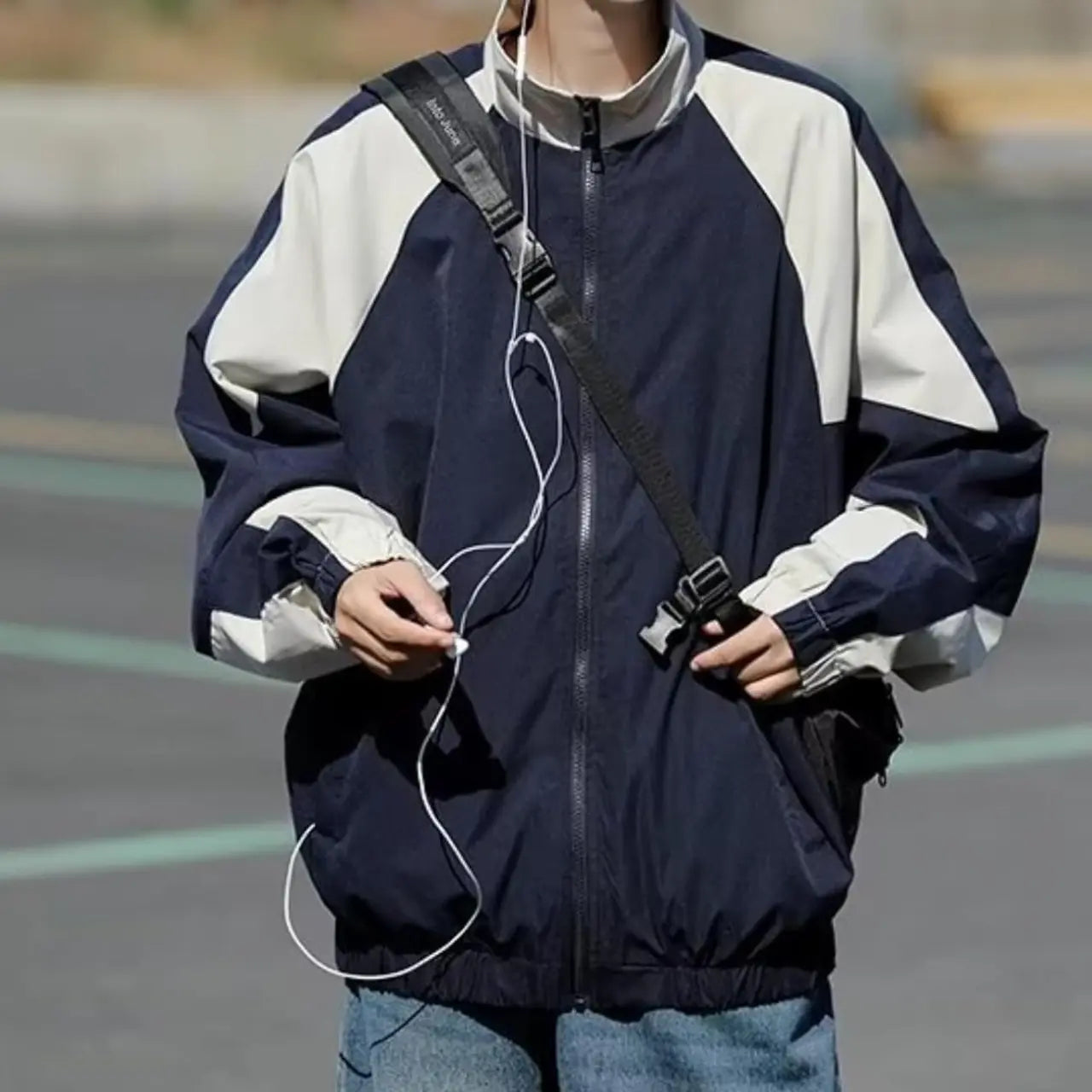 MunaWear - Hoodies & Sweatshirts - Trion - Lightweight Hip Hop Varsity Jacket with Unique Patchwork Design for Men and Women - Navy Blue