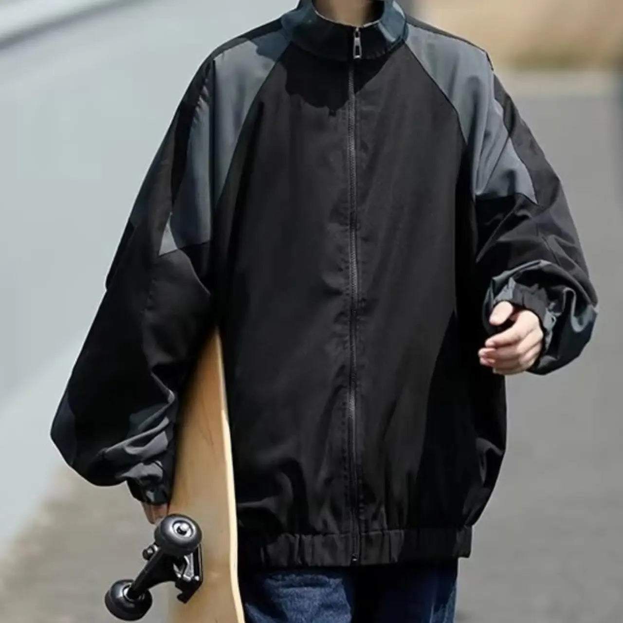 MunaWear - Hoodies & Sweatshirts - Trion - Lightweight Hip Hop Varsity Jacket with Unique Patchwork Design for Men and Women - Black