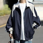 MunaWear - Hoodies & Sweatshirts - Trion - Lightweight Hip Hop Varsity Jacket with Unique Patchwork Design for Men and Women - Navy Blue