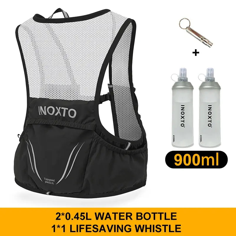MunaWear  Hydration Packs  Ethan – Ultra-Lightweight Running Hydration Vest with 2L Capacity & Dual 450ml Kettles for Trail Running  Black-White-450