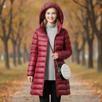 MunaWear - Jackets - Amarie – Cozy Women's Rain Jacket With Modern Hood For Stylish Winter Wear - Dark Red / 5XL