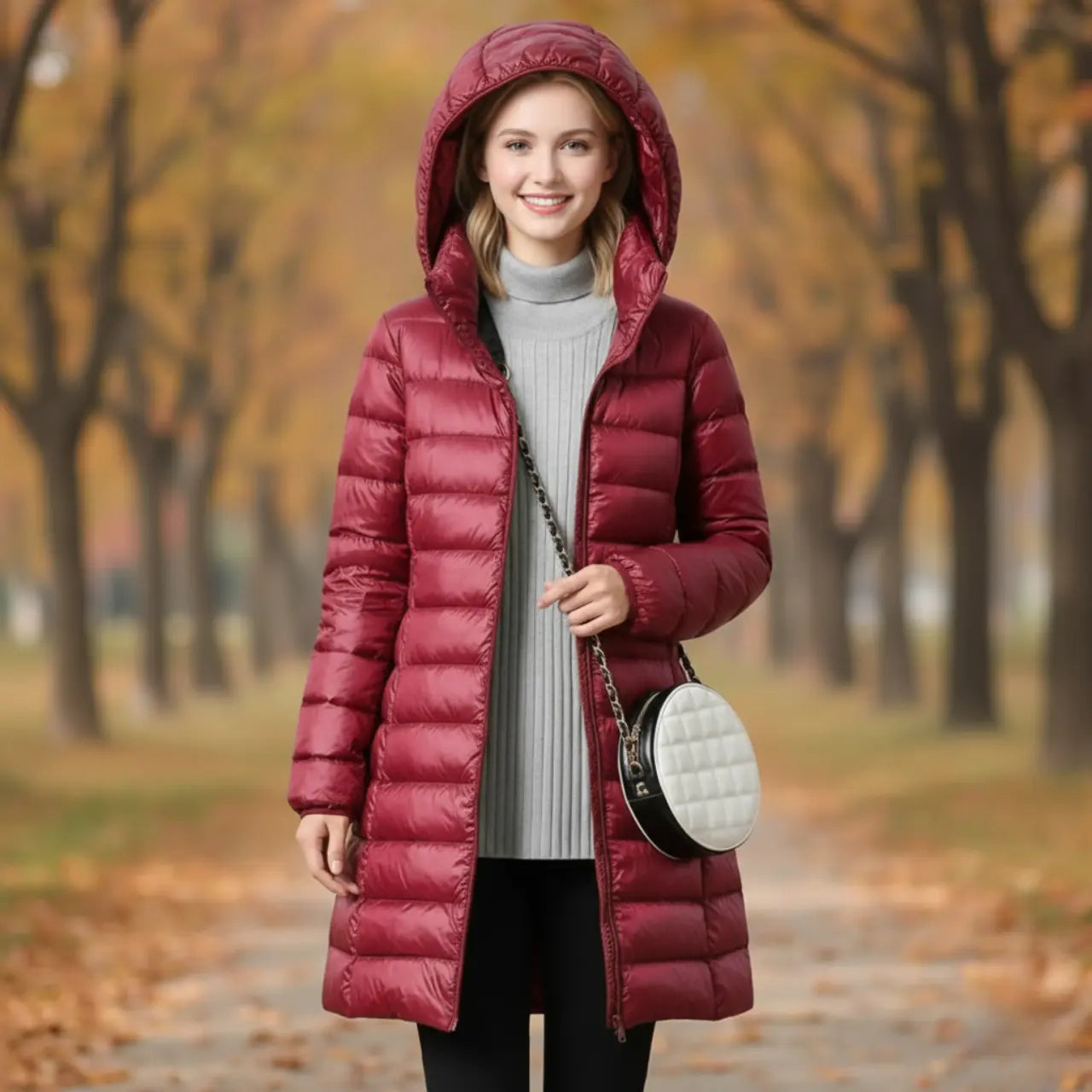 MunaWear - Jackets - Amarie – Cozy Women's Rain Jacket With Modern Hood For Stylish Winter Wear - Dark Red / 5XL