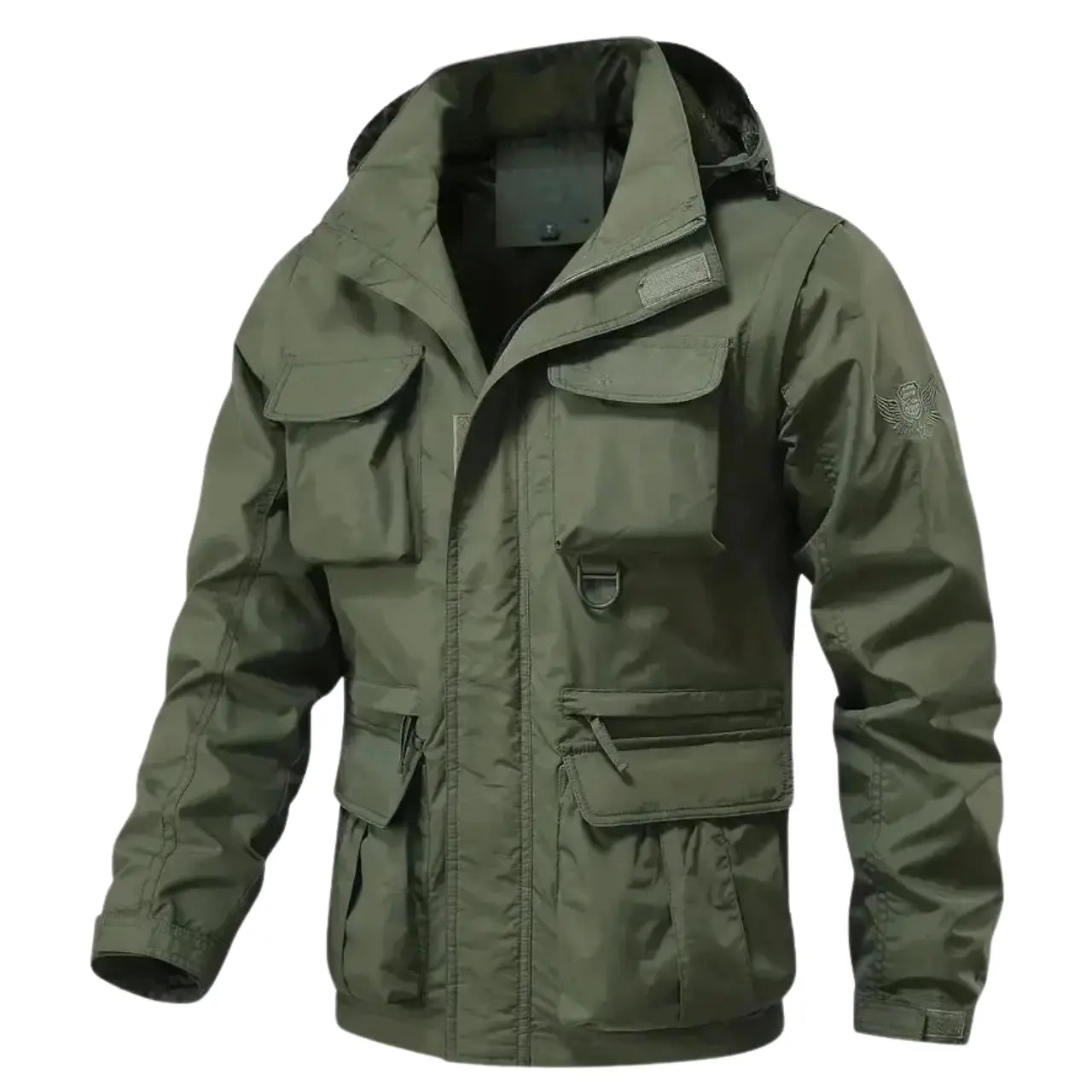 MunaWear - Jackets - Brooks – Detachable Windproof Hooded Jacket with Multi-Pocket Design for Outdoor Activities - Army Green / 5XL