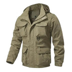 MunaWear - Jackets - Brooks – Detachable Windproof Hooded Jacket with Multi-Pocket Design for Outdoor Activities - Khaki / 5XL