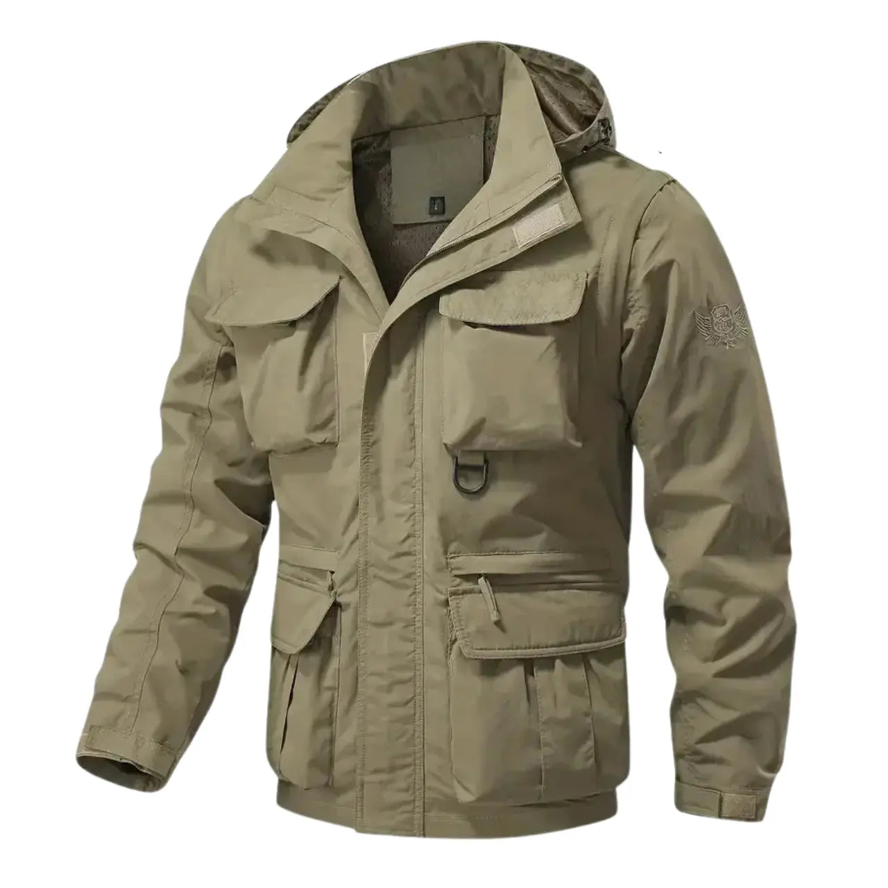 MunaWear - Jackets - Brooks – Detachable Windproof Hooded Jacket with Multi-Pocket Design for Outdoor Activities - Khaki / 5XL