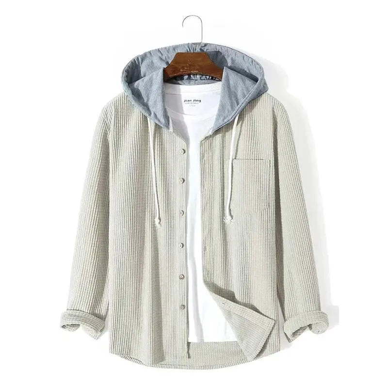 Caden – Casual Men's Cord Jacket With Contrast Hood For Everyday Wear 0