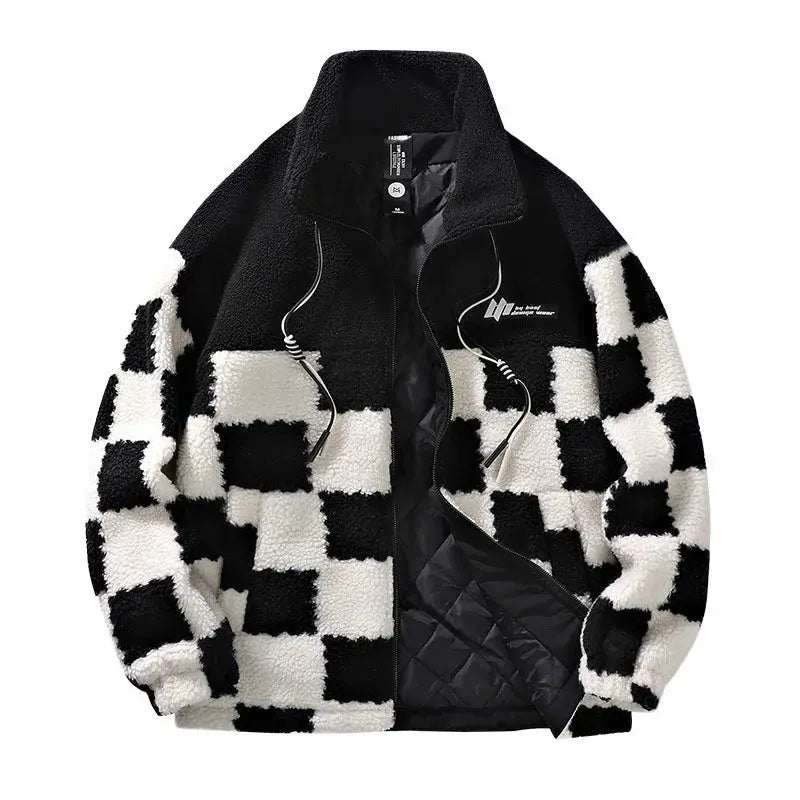 Caden – Stylish Men's Fleece Jacket With Chessboard Pattern For Winter Wear 1