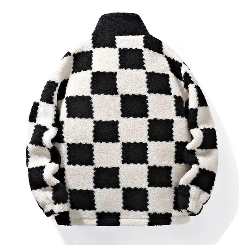 Caden – Stylish Men's Fleece Jacket With Chessboard Pattern For Winter Wear 2