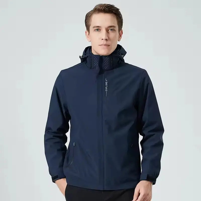 MunaWear - Jackets - Caden – Waterproof Men's Windbreaker With Slim Fit For Outdoor Adventures - Navy Blue / 5XL