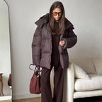 Clea – Oversized Women's Hooded Jacket With Warmth For Cold Days- Brown