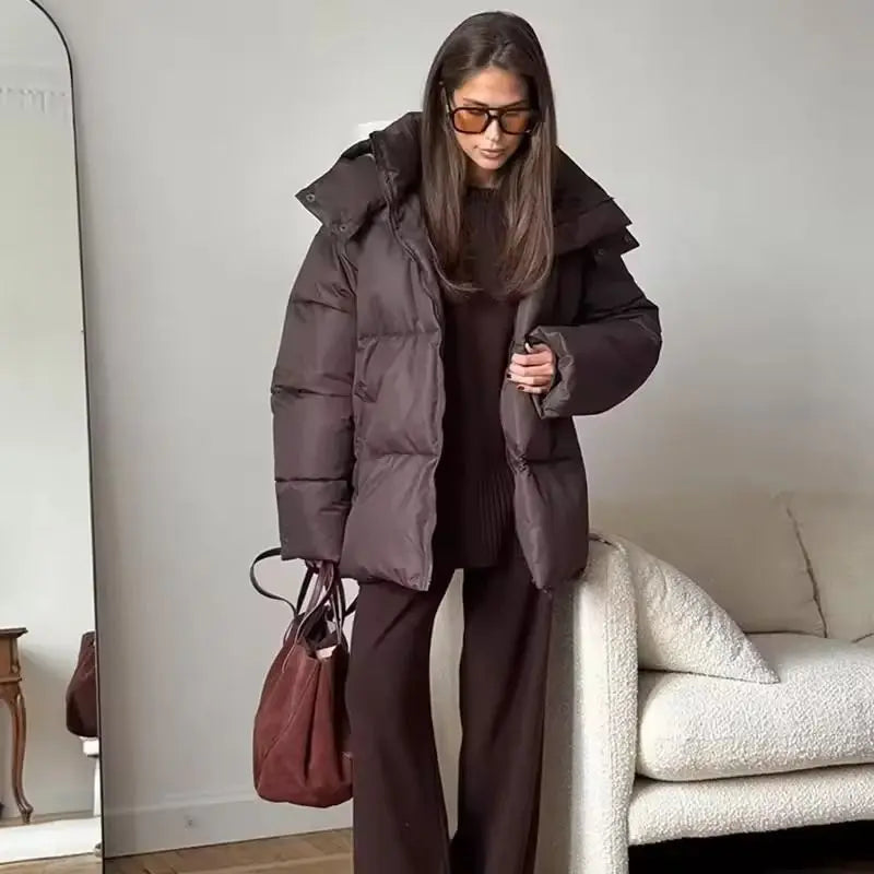 Clea – Oversized Women's Hooded Jacket With Warmth For Cold Days- Brown