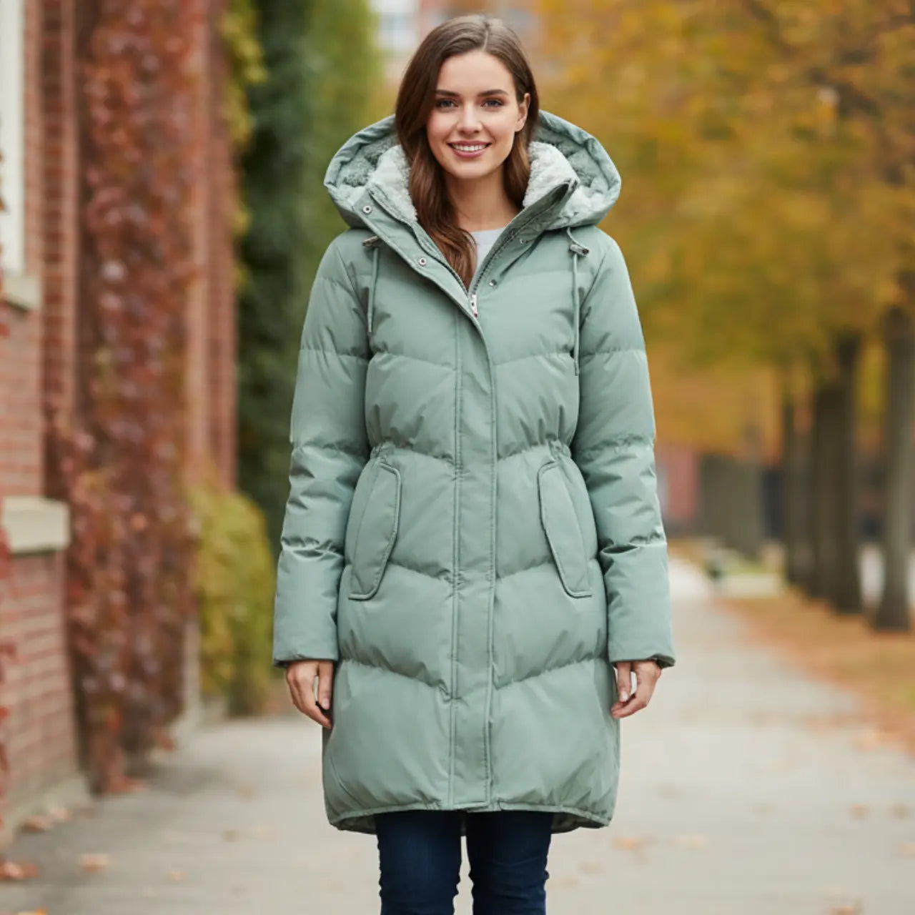 MunaWear - Jackets - Ena - Black Puffer Jacket For Women With Luxurious Insulation For Casual Outings - Light Green / 3XL