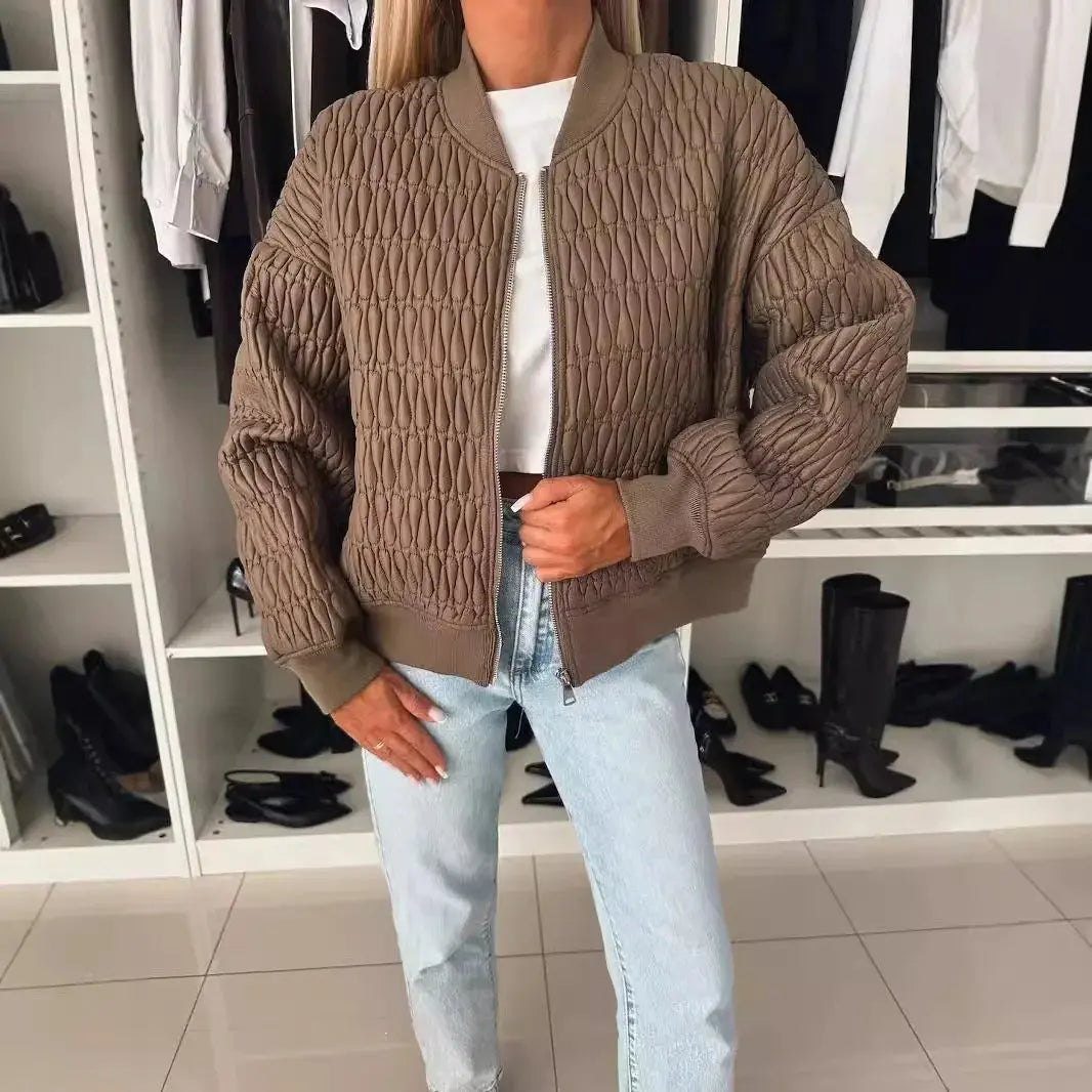 MunaWear - Jackets - Liora - Cozy Women's Quilted Jacket With Zip Front For Casual Outings And Everyday Style - Dark Brown / 2XL